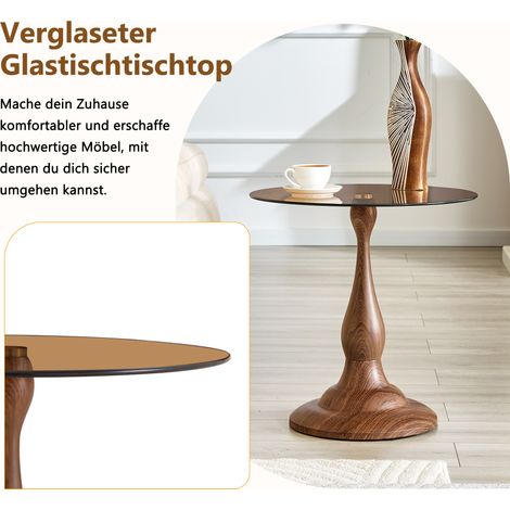 Table ronde en verre moderne, élégante table basse avec plateau en verre trempé et piètement stable, petite table d'appoint compacte pour salon ou chambre (meuble seul) (1/5)