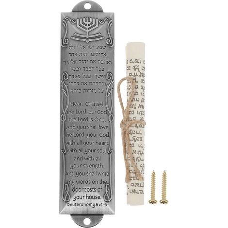 Mezouza de porte d'entrée style rétro, plaque décorative en métal, ornement de bénédiction-13.2x3.2cm (1/4)