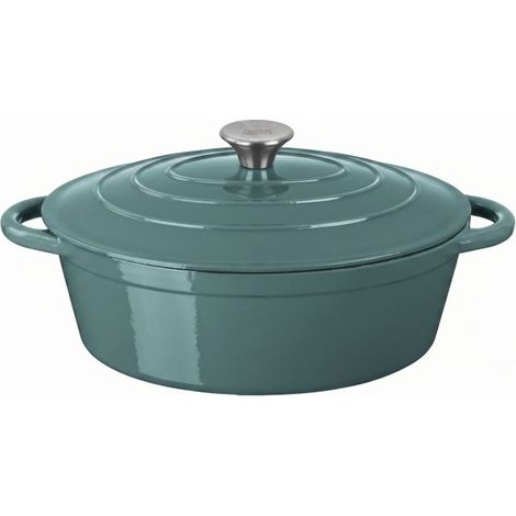 Faitout Cocotte ovale avec couvercle 30cm 4L Fonte d'acier tous feux dont induction four Vert Arthur Martin AM4319 (1/5)