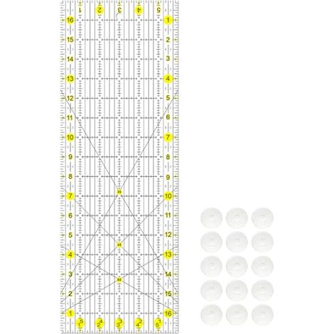 Règle de couture 15,2 x 43,2 cm Règle de matelassage Règle acrylique Règle de coupe avec anneaux antidérapants (Jaune) (1/5)