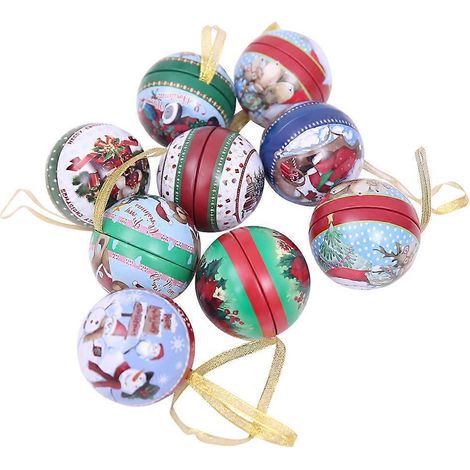 boîte à bonbons ronde en fer-blanc, décoration pour sapin de Noël (couleur et style aléatoires)-1 pcs (1/3)