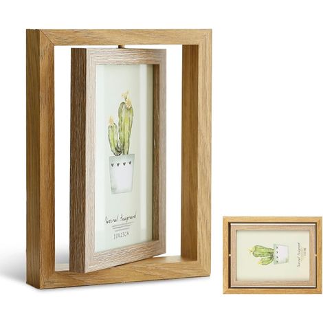 Cadre photo 10x15 cm rotatif 360°, bois double face, protection acrylique. Idéal bureau, maison, mariages, anniversaires. (1/5)