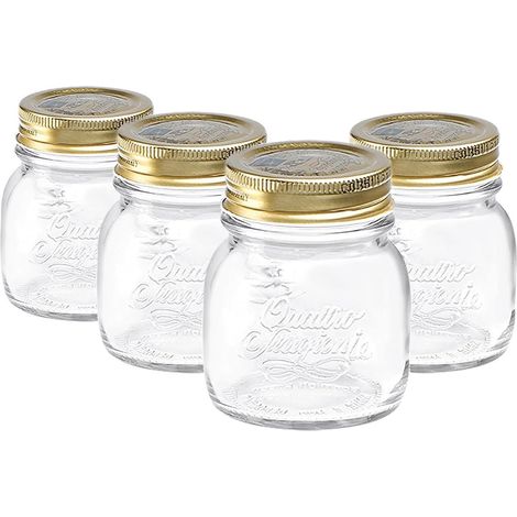 Set 4 Vasi Quattro Stagioni 25cl in Vetro con Capsula a vite e pulsante verifica salva freschezza Ermetica sottovuoto Vasocottura Pastorizzazione Contenitori vasetti Lead Free 250gr Barattoli (1/5)