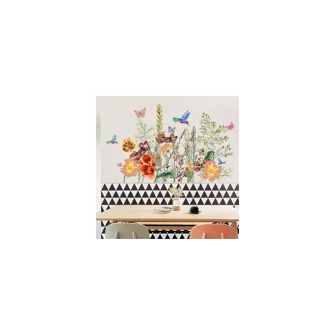 Blumen-, Schmetterlings-, Garten- und Kolibri-Wandtattoos für Schlafzimmer, Wohnzimmer, TV-Wand – Crezuo