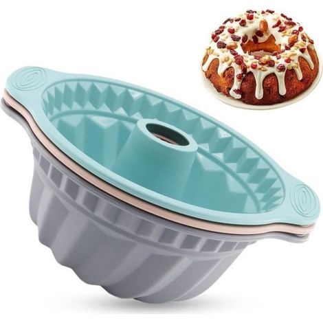 3Pcs Molded to Gateau Bundt in Silicone Anti-adhesive Reusable, Molded to Pastry in Silicone for Gateaux(Gray, Blue, Pink) (1/4)