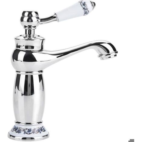Mitigeur lavabo rétro - Design floral porcelaine Valve céramique durable - Salle de bain - Chromé bleu et blanc (1/5)