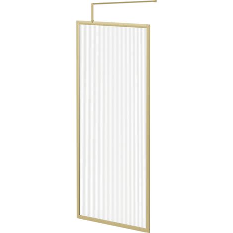 Colore 8mm Fluted Glass Brushed Brass 1850mm x 900mm Fully Framed Walk In Shower Screen including Wall Channel and Support Bar (1/5)