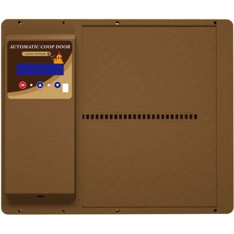 Hühnerstalltür mit Timer, LED-Anzeige, programmierbare automatische Öffnung, horizontale Öffnung, für Hühner, Enten, Gänse, braun