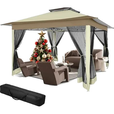 Carpa tipo cenador, diseño desplegable, protección UV, color caqui. (1/2)