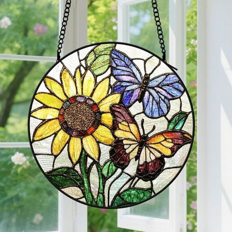 12.5cm Suspension en vitrail, attrape-soleil coloré unique minimaliste élégant, décoration fenêtre porte, cadeau Noël pour femme, homme, sœur (1/5)