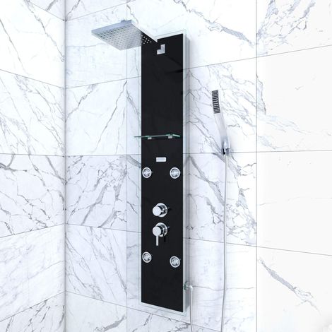 Colonne de Douche à hyrdomassage - 22x125cm - en Verre trempé avec Buses hydromassantes - Black One Size (1/4)