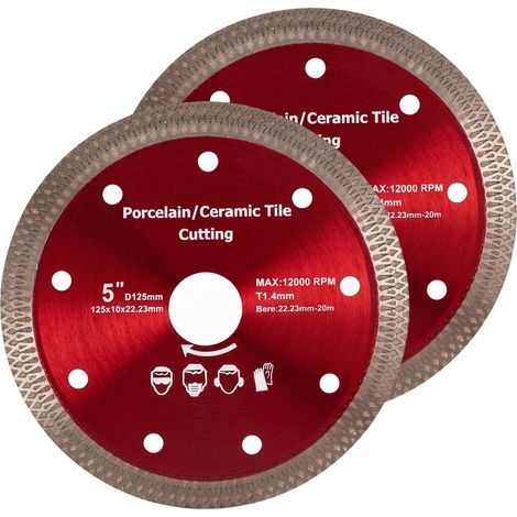 Lot De 2 Disques Diamant 125mm Extra Fin, Disque À Tronçonner Bord Fermé Pour Carrelage Grès Cérame Marbre Granit Pierre, Compatible Meuleuse D'angle M14 Coupe À SEC Et À L'eau (1/5)