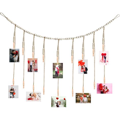 Support Photo Murale avec Clips en Bois – Bohème Macrame – Décor Décoration Chambre (1/5)