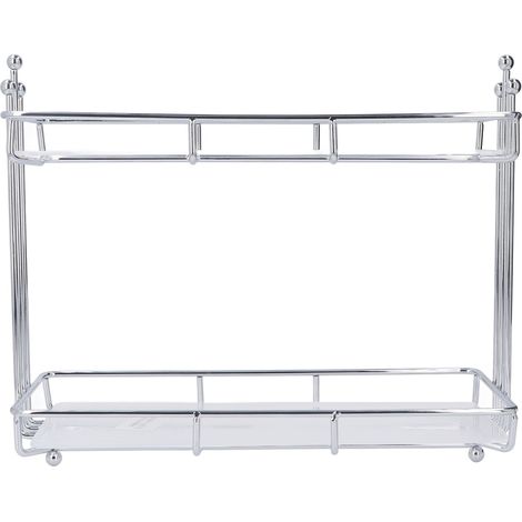 Organisateur de comptoir à 2 niveaux, étagère de rangement en acier inoxydable et acrylique, grande capacité, porte-épices pour salle de bain et cuisine. (1/5)