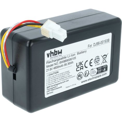 vhbw Akku kompatibel mit Samsung Powerbot VR20J9259UK/SW, VR20J9250UC/EN, VR20J9250UK/SA, VR20J9259UC/EG Staubsauger (4,6 Ah, 21,6 V, Li-Ion)
