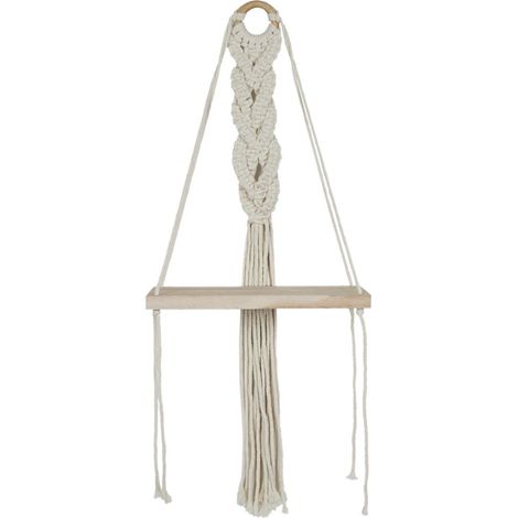 Etagère murale 25cm bohème en corde et plateau en bois (1/5)