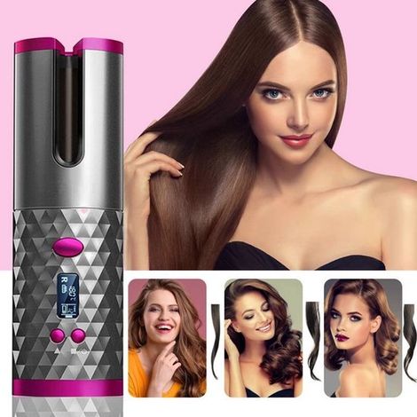 Fer à friser automatique sans fil gris - Fer à friser rechargeable avec minuterie, chauffe rapide en 60 secondes et arrêt automatique (1/5)