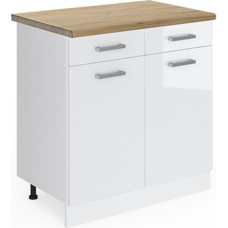 Meuble cuisine R-Line, Blanc Haute brillance, 80 cm PT Chêne, Vicco