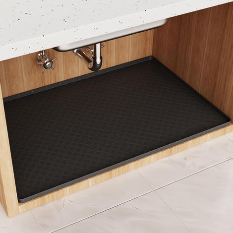 Under Sink Silicone Mat 34 x 22 Inch, Waterproof Cabinet Liner Honeycomb Structure, Heat Resistant Non-Slip Mat for Kitchen (Black, 34" x 22") (1/5)