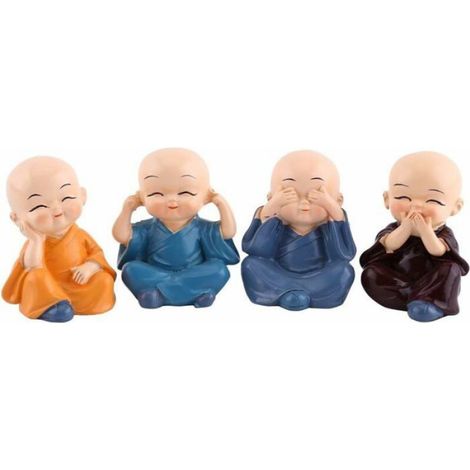 Statuette Bouddha - Figurine Moine Résine - Décoration Intérieur Voiture Bureau - 4 Pièces (1/5)