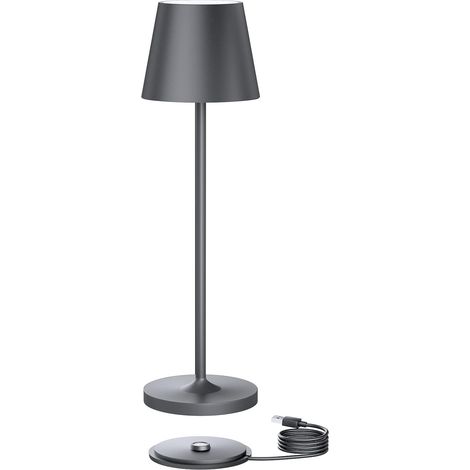 lampe table rechargeable 240LM Dimmable lampe de table rechargeable led Couleur de lumière chaude IP54 pour l'intérieur et l'extérieur avec station de chargement USB (gris foncé) (1/5)