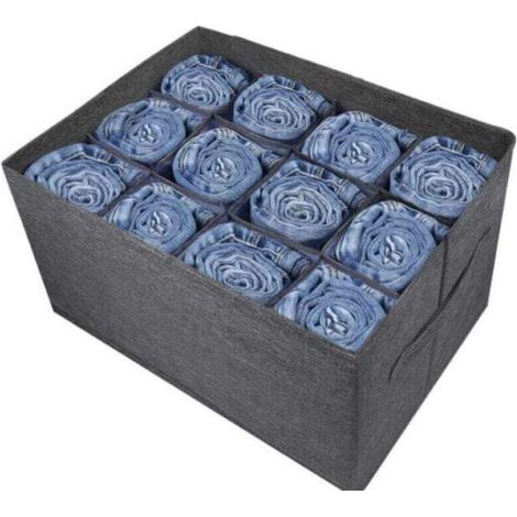 (1 pc) Organisateur de garde-robe gris, organisateur de vêtements à 12 compartiments pour vêtements, jeans, pantalons, pulls, serviettes, t-shirts, rangement d'armoire, organisateur de placard (1/4)