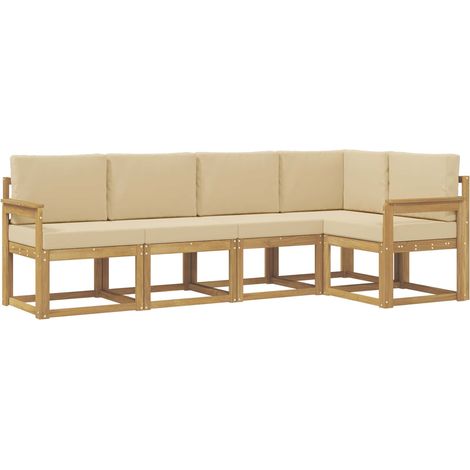 Conjunto de sofás de exterior con cojín 5 pcs y Beige vidaXL