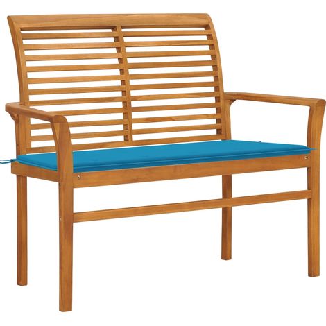 Banc de jardin meuble de patio d'extérieur terrasse avec coussin bleu 112 x 55 x 94 cm bois de teck massif