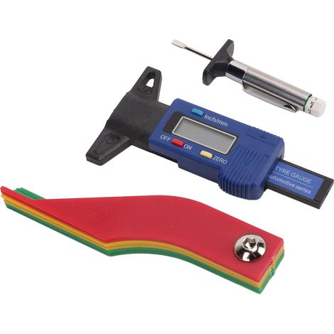 Jauge numérique de profondeur de sculpture des pneus avec code couleur, outil portable et manuel pour voitures, camions et plaquettes de freins à disque et à tambour. (1/5)