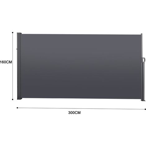 Store latérale extensible pour balcon, jardin et terrasse, brise-vue imperméable, pare-vent et anti-UV, 160x300 cm, gris. (1/5)