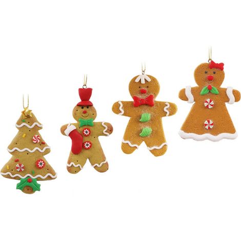Gingerbread Ornament - Soft Clay Christmas Tree Decoration - Hanging Figurine for Tree Wreath Garland Fireplace - 4 pcs (1/5)