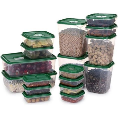 Ensemble de 17 boîtes de rangement pour aliments, contenants hermétiques pour réfrigérateur, avec couvercle, ustensiles de cuisine verts (1/5)
