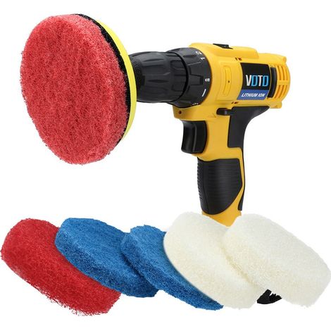 Brosse De Nettoyage Pour Perceuse - Disque Support + 6 Tampons En Nylon Non Rayants - Pour Salle De Bain Cuisine Carrelage Vitres - Lot De 7 Pièces (1/5)