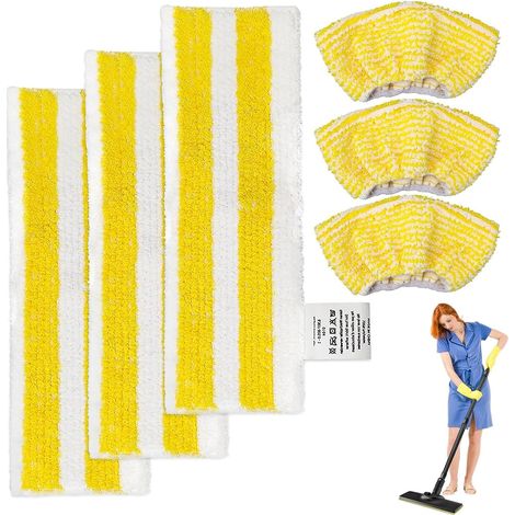 Lot de 6 chiffons de rechange en microfibre compatibles avec les nettoyeurs vapeur Kärcher EasyFix SC 2, SC 3, SC 4, SC 5 (3 buses de sol + 3 buses manuelles) pour nettoyeur vapeur Kärcher (1/5)
