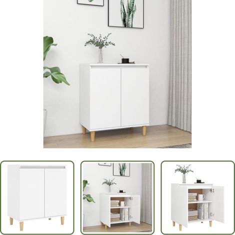 Schrank - Sideboard mit Massivholz-Beinen Weiß 60x35x70 cm Holzwerkstoff (1/5)