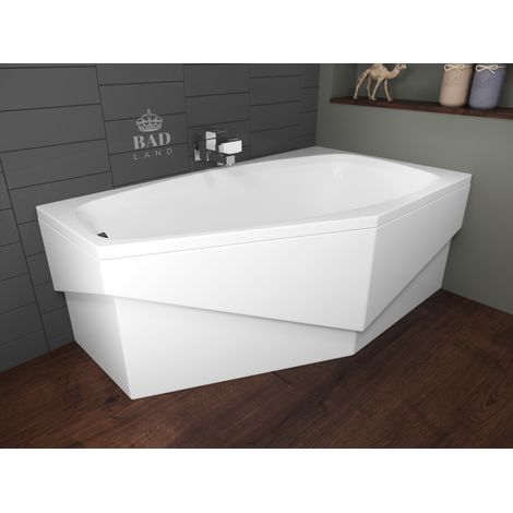 Baignoire Bain d'angle 140x80 Droite avec tablier en acrylique, Siphon de bain et pieds (support) - Set 4en1 - Fabriqué en UE - BADLAND MARIKA