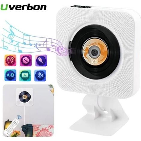 (WEISS) Tragbarer CD-Player mit integrierten HiFi-Lautsprechern und Wandhalterung – Weiß (1/4)