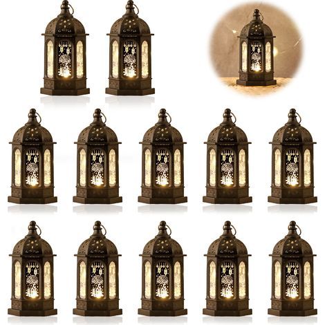 Set mit 12 kreativen Stimmungsleuchten – Schwarze, bedruckte, sechseckige Windlichter (1/5)