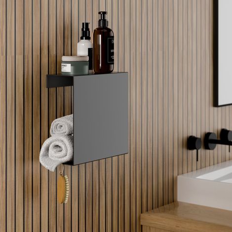 Schulte – Tablette de douche à coller 23 x 23 x 9,5 cm – Aluminium noir mat – Charge maximale 3 kg – Montage facile en angle