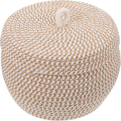 Panier Tressé Rond en Corde de Coton avec Couvercle Panier de Rangement Décoratif Kaki et Blanc Organisateur Polyvalent pour Bureau et Maison pour Objets Divers (1/5)