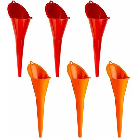 6PCS Entonnoir Long Kit D'Entonnoir de Filtre à Huile Anti Gouttes de Rechange Entonnoir Filtre Multifonction Entonnoir à Carburant en Plastique pour Voiture Moto Huile Eau Gaz Essence, Orange Rouge (1/2)