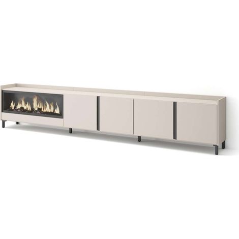Mueble TV Árchez-02 de 315x61x35 cm con chimenea eléctrica XXL, diseño industrial, color beige (1/4)