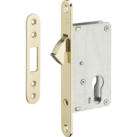 Serrure encastrable à crochet pour porte coulissante – Cylindre 40mm – Têtière à bouts ronds – Acier embouti – Modèle à condamnation (1/5)