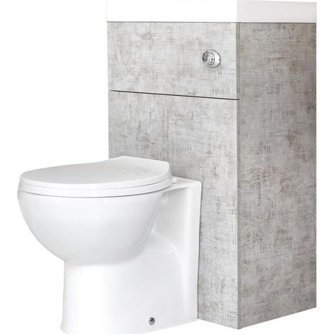 Milano Lurus - Concrete Grey Bathroom Combination Basin Toilet WC Unit Chrome Flush Button - 500mm x 890mm (1/5)