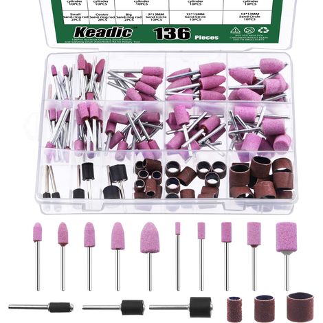 Lot de 136 meules de polissage contenant des manchons de ponçage en oxyde d'aluminium et un foret abrasif avec tige de 0,3 cm, accessoires d'outils rotatifs pour métal, plastique, bois (1/5)