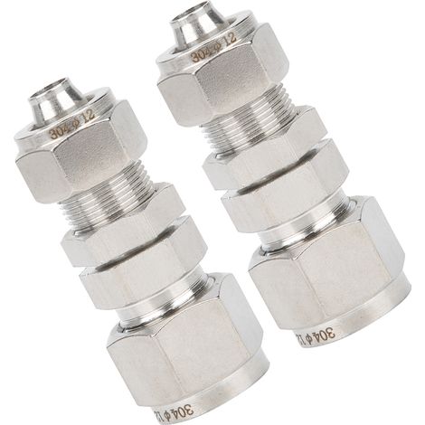 Raccord de cloison à compression à 2 viroles, connecteur droit à 2 points de contact, acier inoxydable 304, Ф12x8 (1/5)