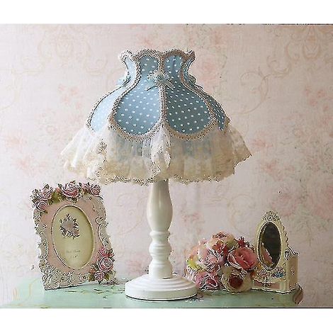 Lampe de table pour chambre de fille, abat-jour en dentelle blanche, rose et bleue, style princesse, lampe de chevet en bois, lampe Boo (1/2)