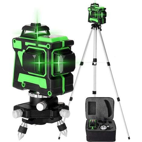 Niveau laser vert autonivelant 3x360° – 12 lignes 3D – Portée 30m – Précision ± 0,2mm/m – Trépied réglable en aluminium (1/5)