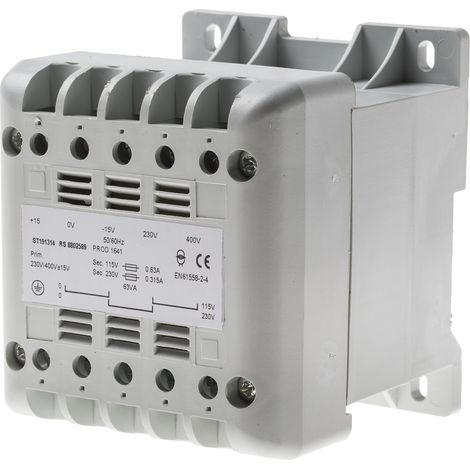 Transformateur rail DIN, Vin 400V c.a., Vout 115V c.a., 63VA ( Prix pour 1 ) (1/2)