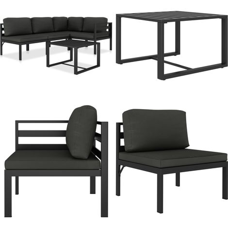 5-tlg. Garten-Lounge-Set mit Kissen Aluminium Anthrazit - Gartensofa - Loungesessel - Outdoor Möbel - Gartenmöbel Set - Aluminium Gartenmöbel - Home & Living